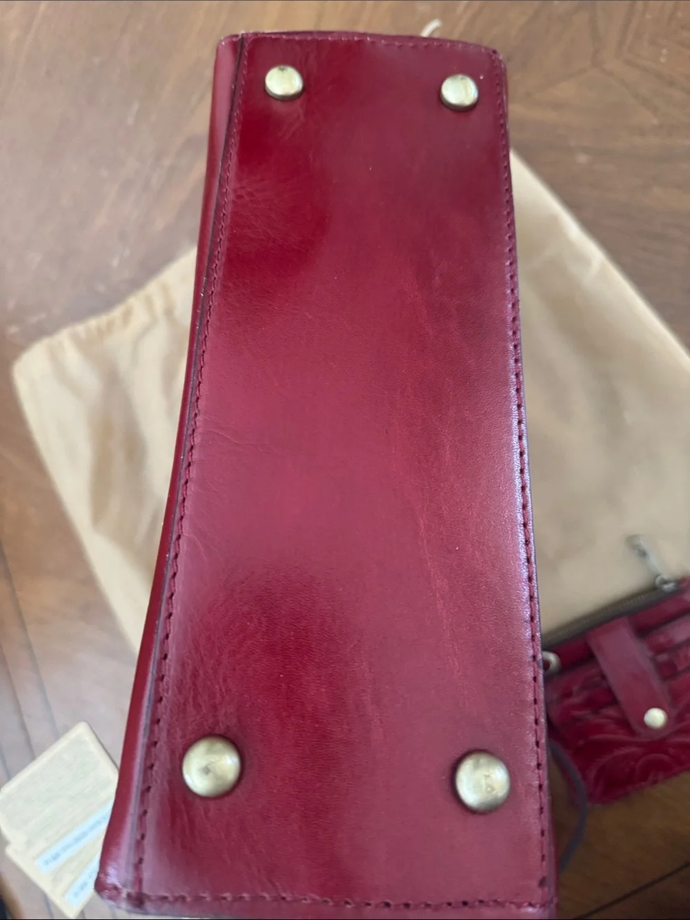 Patricia Nash Chauny Satchel Crossbody Ruby Red Tooled Wallet Dust Bag Set NEW